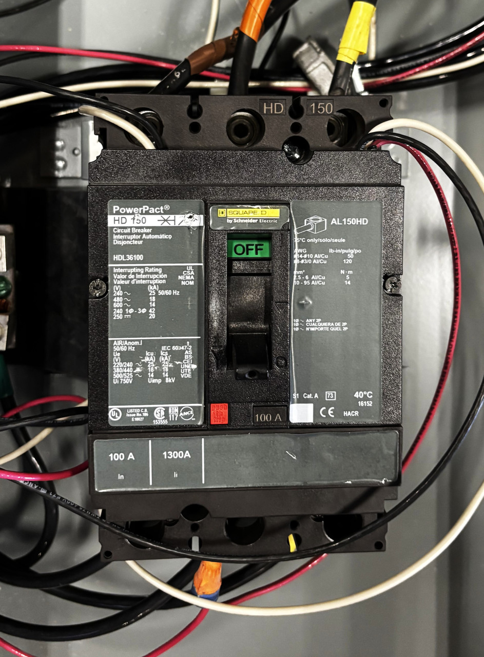 Square D J250S 100A Circuit Breaker Enclosure – PowerPacT H/J, 15A–250A, NEMA 1 Surface Mount with HDL36100 Breaker