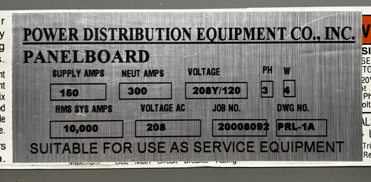 Cutler Hammer PRL1A Main Lug Panelboard 150A, 208Y/120V, 3PH 4W, 42 Spaces – Includes (42) 20A Breakers