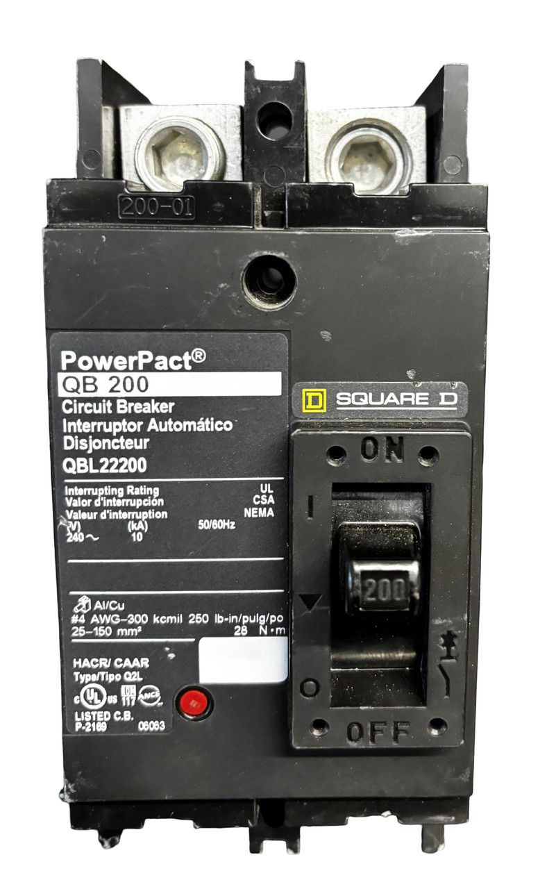 Square D QBL22200 Circuit Breaker – PowerPacT Q, 200A, 2-Pole, 240V, Thermal Magnetic
