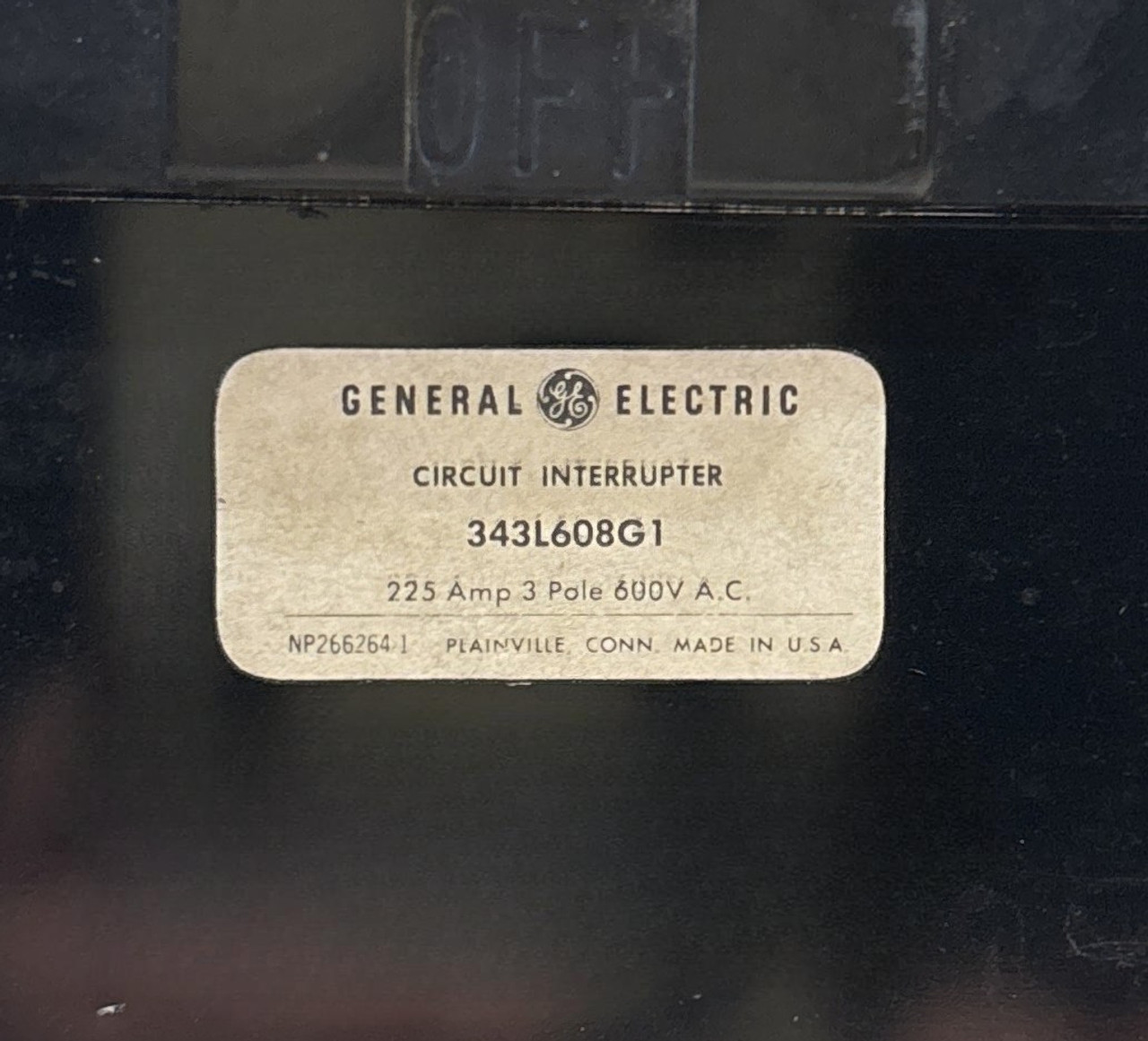 General Electric 343L608G1 Circuit Interrupter – 225A, 3-Pole, 600V