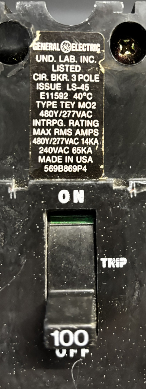 GE TEY3100 Circuit Breaker – 100A, 3-Pole, 3-Phase, 277/480V, Thermal Magnetic