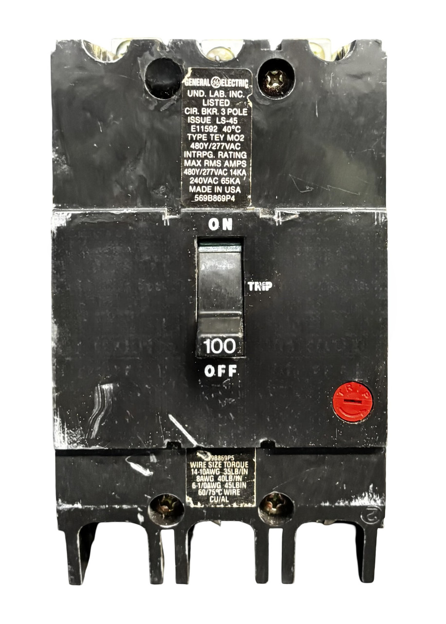 GE TEY3100 Circuit Breaker – 100A, 3-Pole, 3-Phase, 277/480V, Thermal Magnetic
