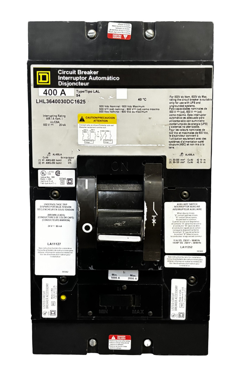 Square D LHL3640030DC1625 Molded Case Circuit Breaker – 400A, 3-Pole, 600V, Feed-Thru