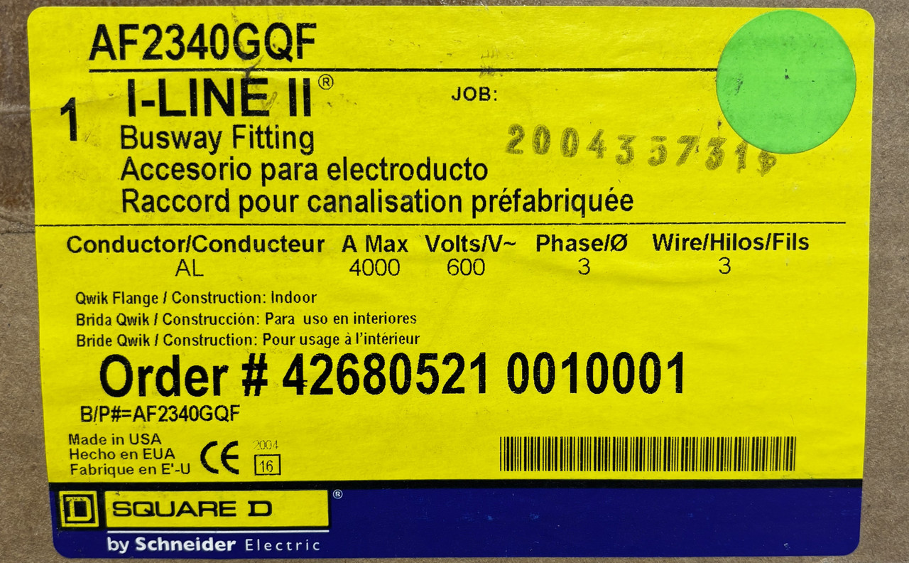 Square D AF2340GQF Busway Fitting – I-Line II, 4000A, 600V, 3Ø, Indoor