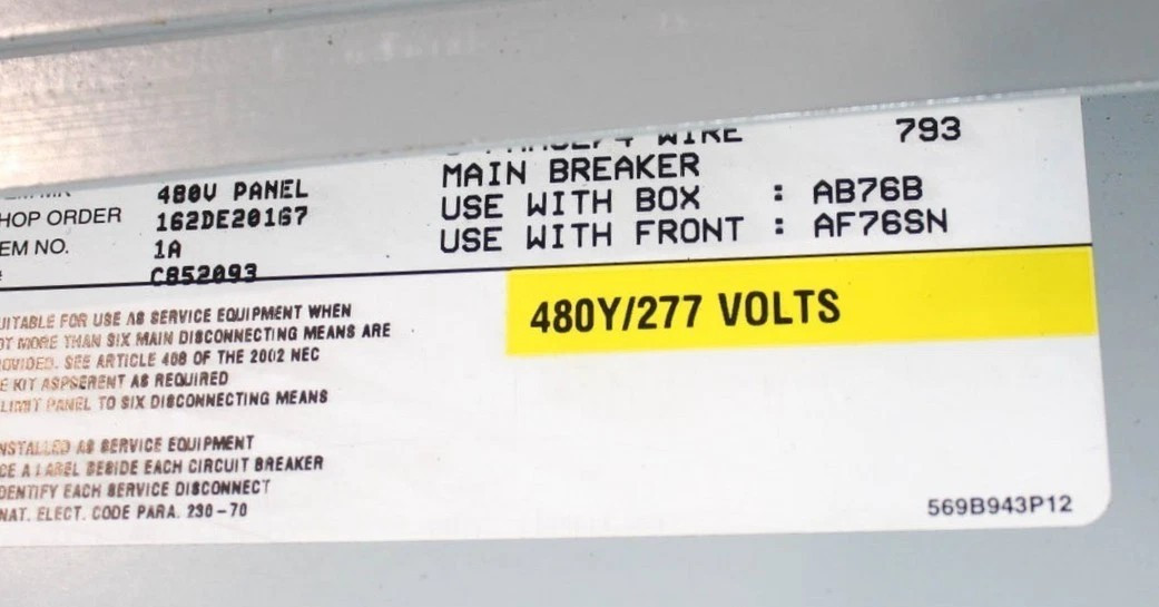 GE AEF3124BBX 400A Main Breaker Panel 480Y/277V 3PH 4W A-Series II AB76B NEMA 1