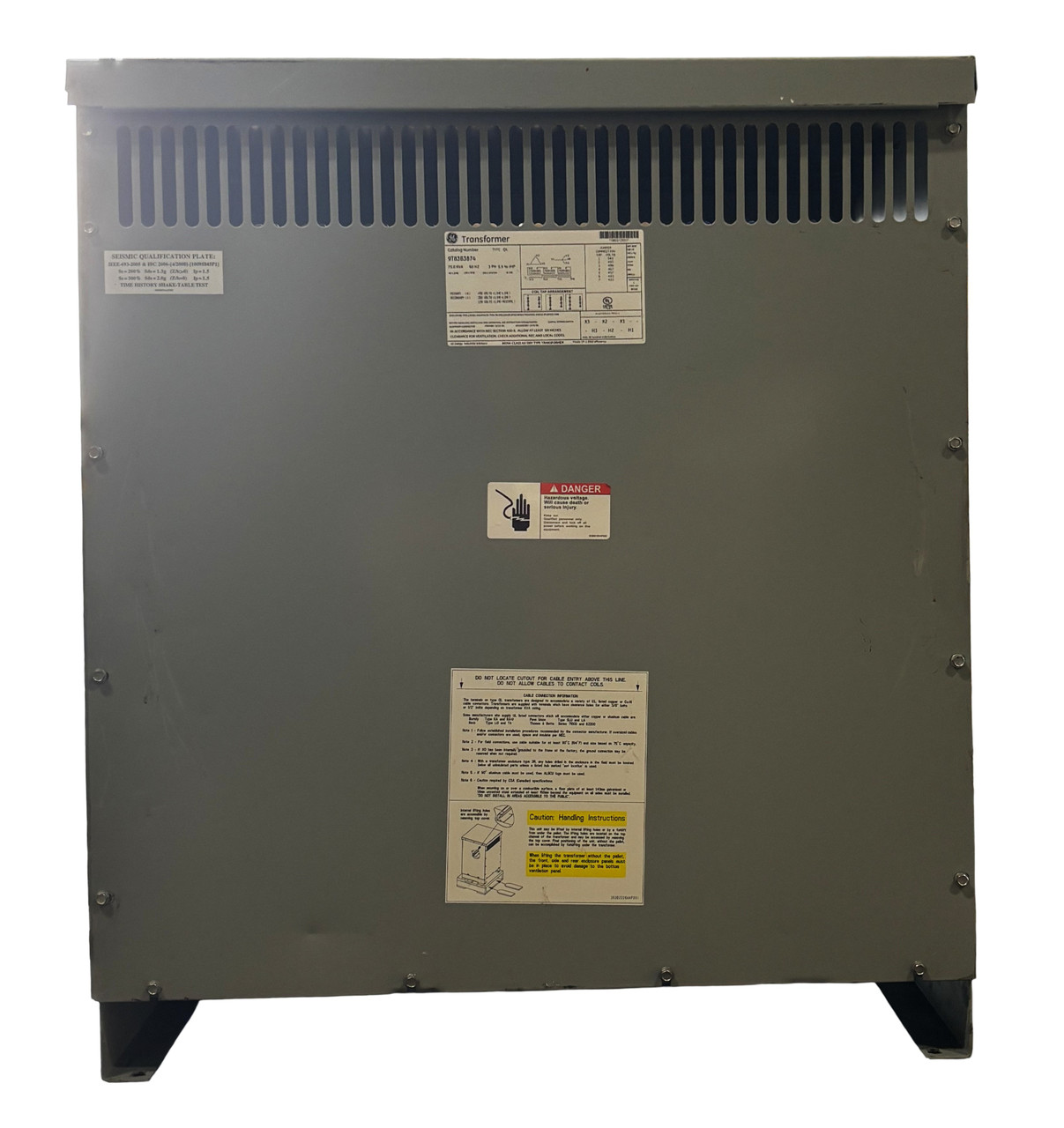 GE 9T83B3874 | 75 kVA 3-Phase Type QL Dry-Type Transformer | 480V to 208Y/120V