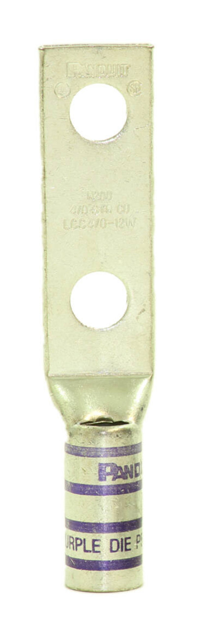 Panduit LCC4/0-12W Compression Lug 1/2 Inch Stud 2 Hole Tin Plated Copper