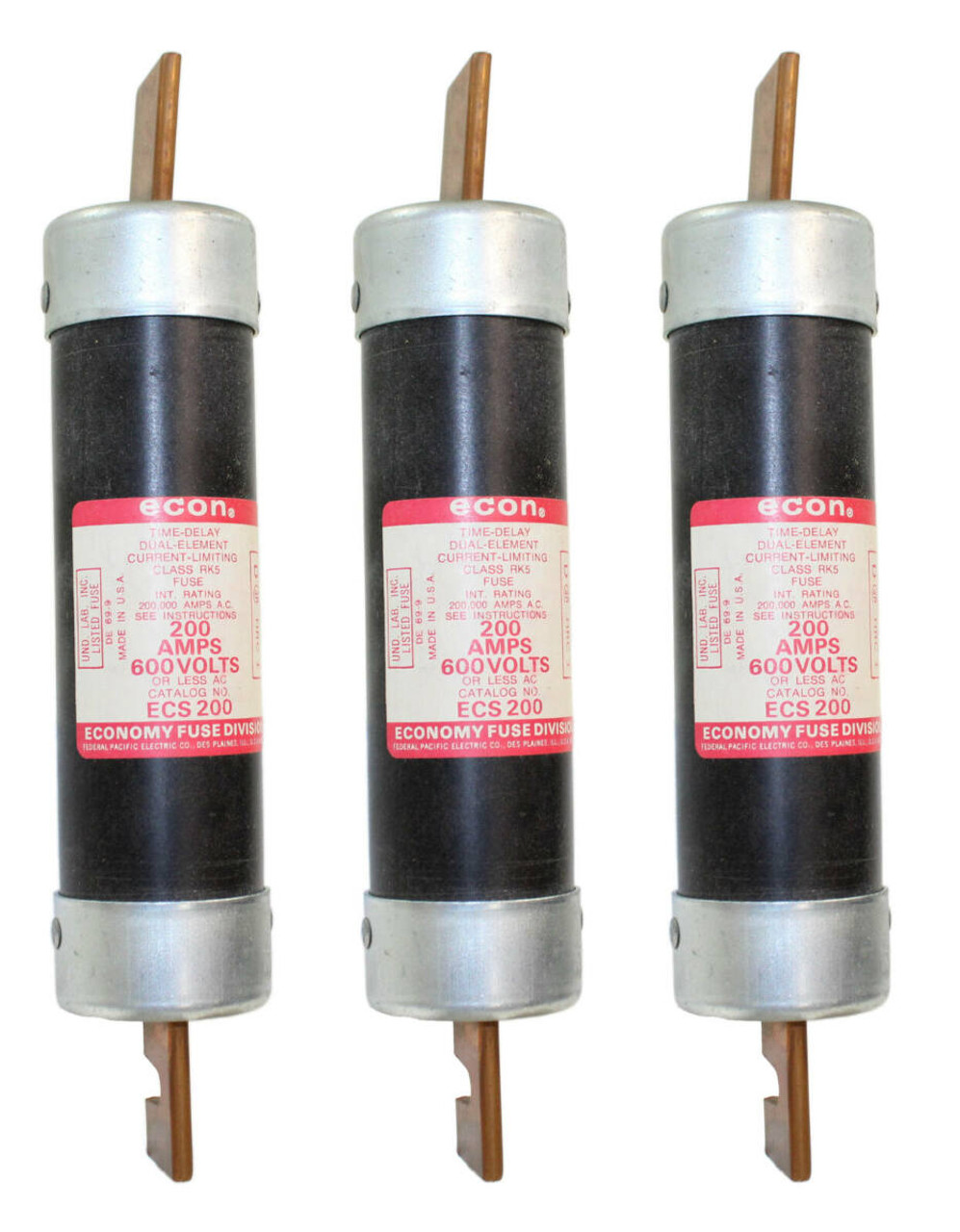 Econ ECS200 FUSES 200A 600V Time Delay Dual Element Current Limiting Class RK5