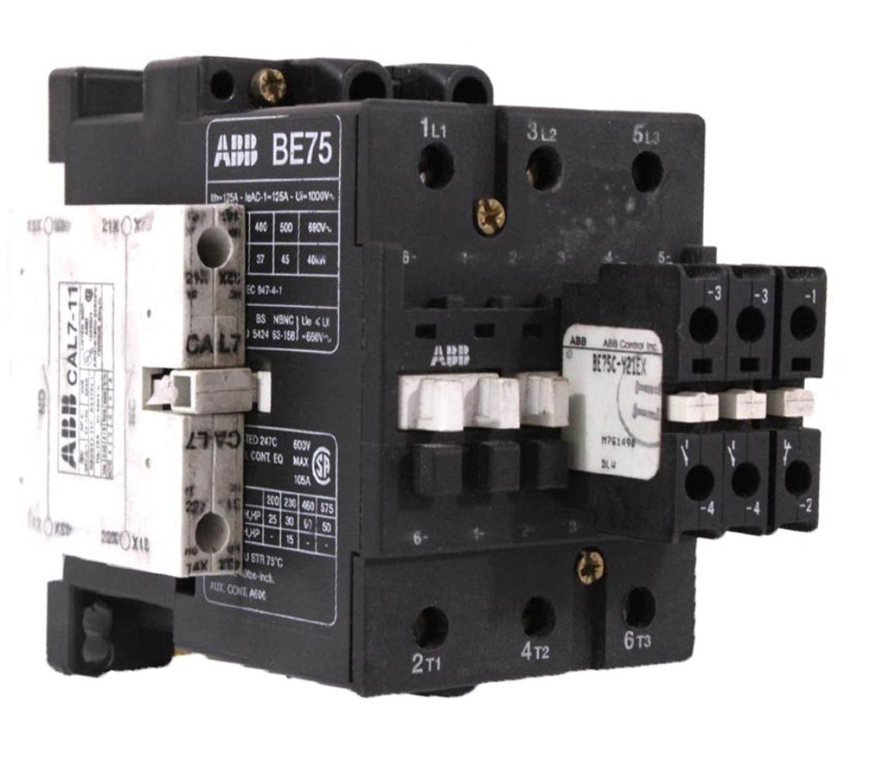 ABB BE75C-Y21EX Contactor BE75C-*EX Coil 24V 105A 600V Type BE75 w/Auxiliary