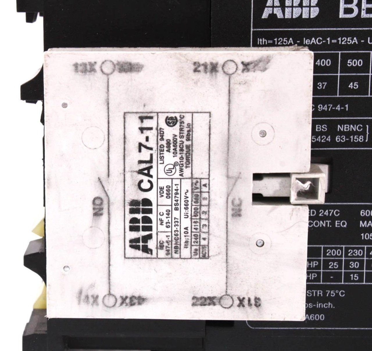 ABB BE75C-Y21EX Contactor BE75C-*EX Coil 24V 105A 600V Type BE75 w/Auxiliary