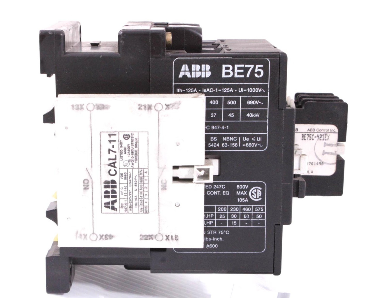 ABB BE75C-Y21EX Contactor BE75C-*EX Coil 24V 105A 600V Type BE75 w/Auxiliary