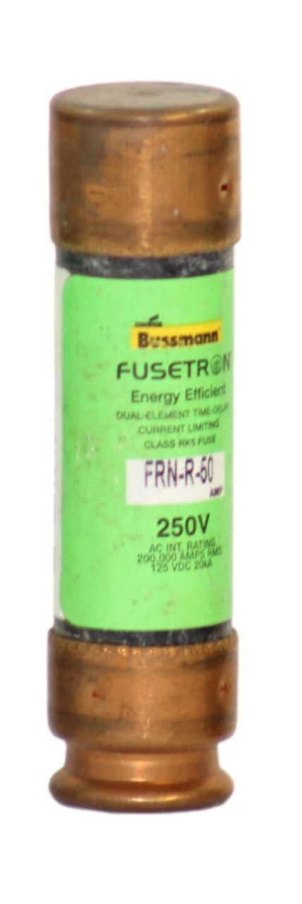 Bussmann FRN-R-50 Fuse 50A 250V Class RK5, Fusetron, Energy Efficient, Dual Element, Time Delay, Current Limiting