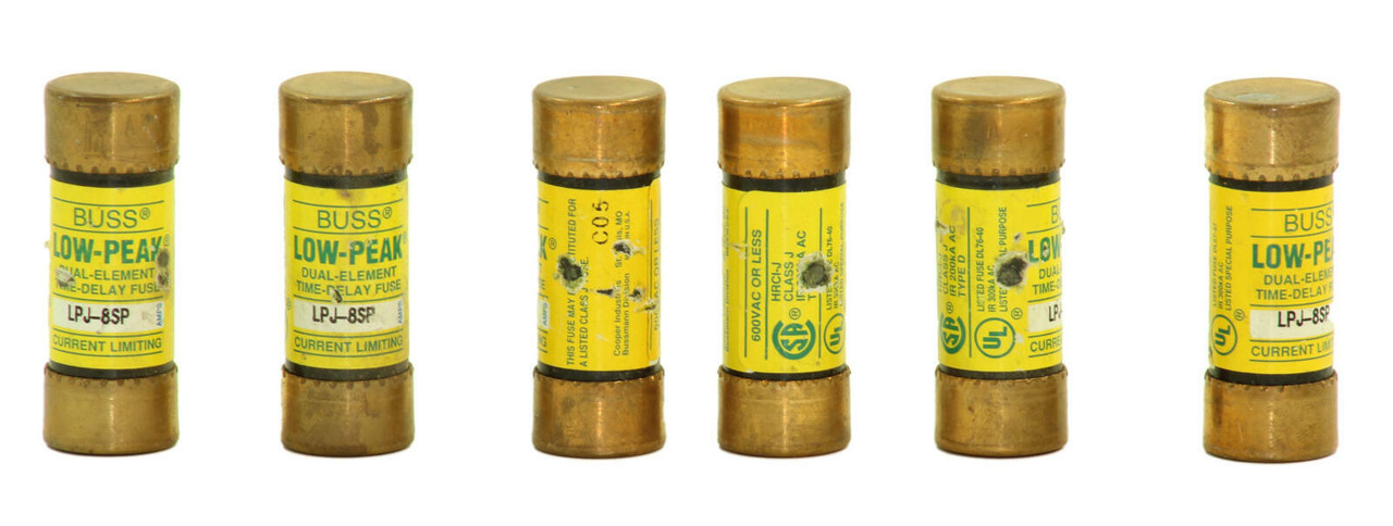 Bussmann LPJ-8SP Fuses 8A 600V Diameter: 3/4 Inch L: 1-1/4 Inch Low-Peak Type D