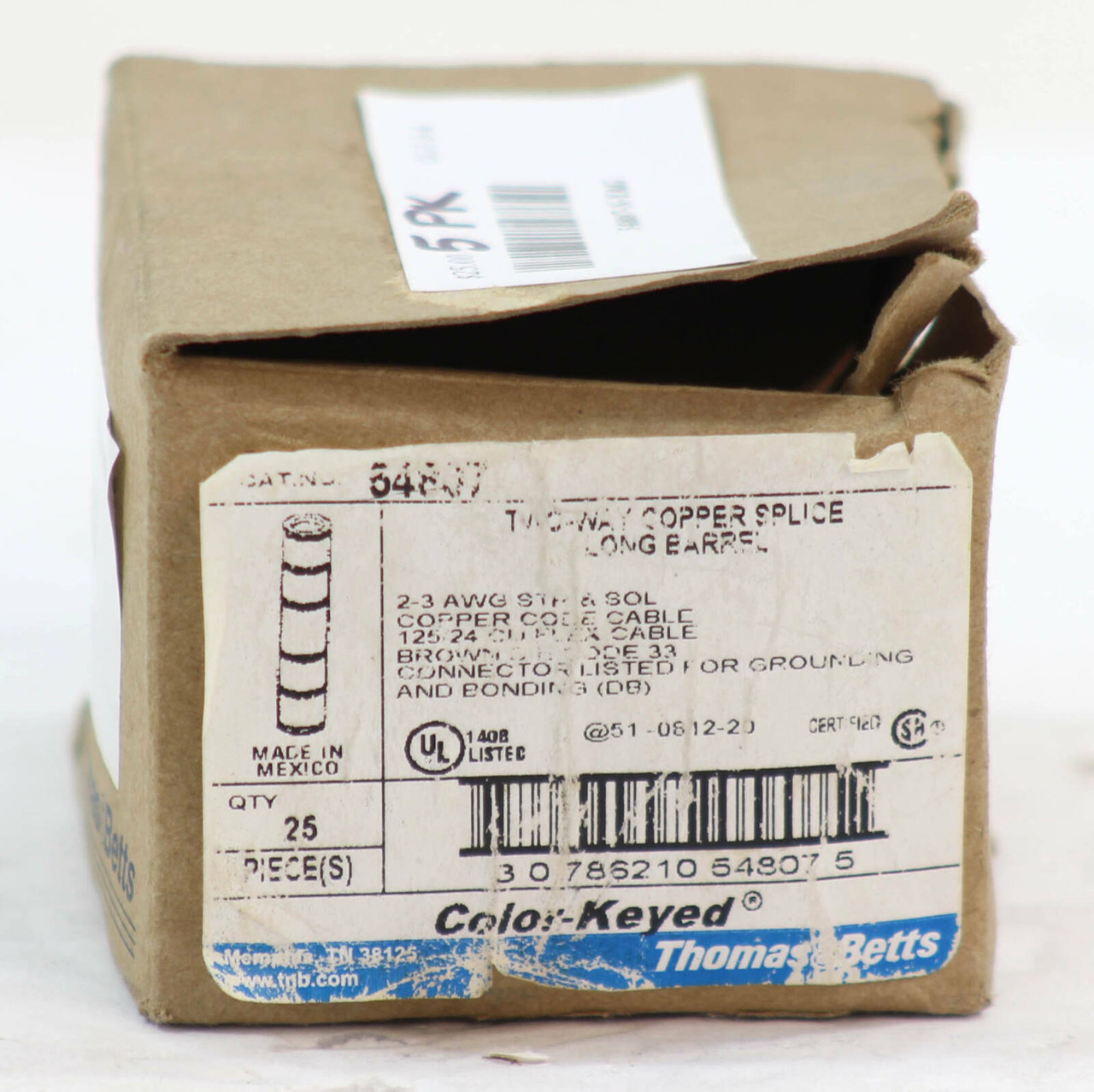 Thomas & Betts 54807 Copper Compression Splice Connector | #2 AWG | Long Barrel | Non-Insulated