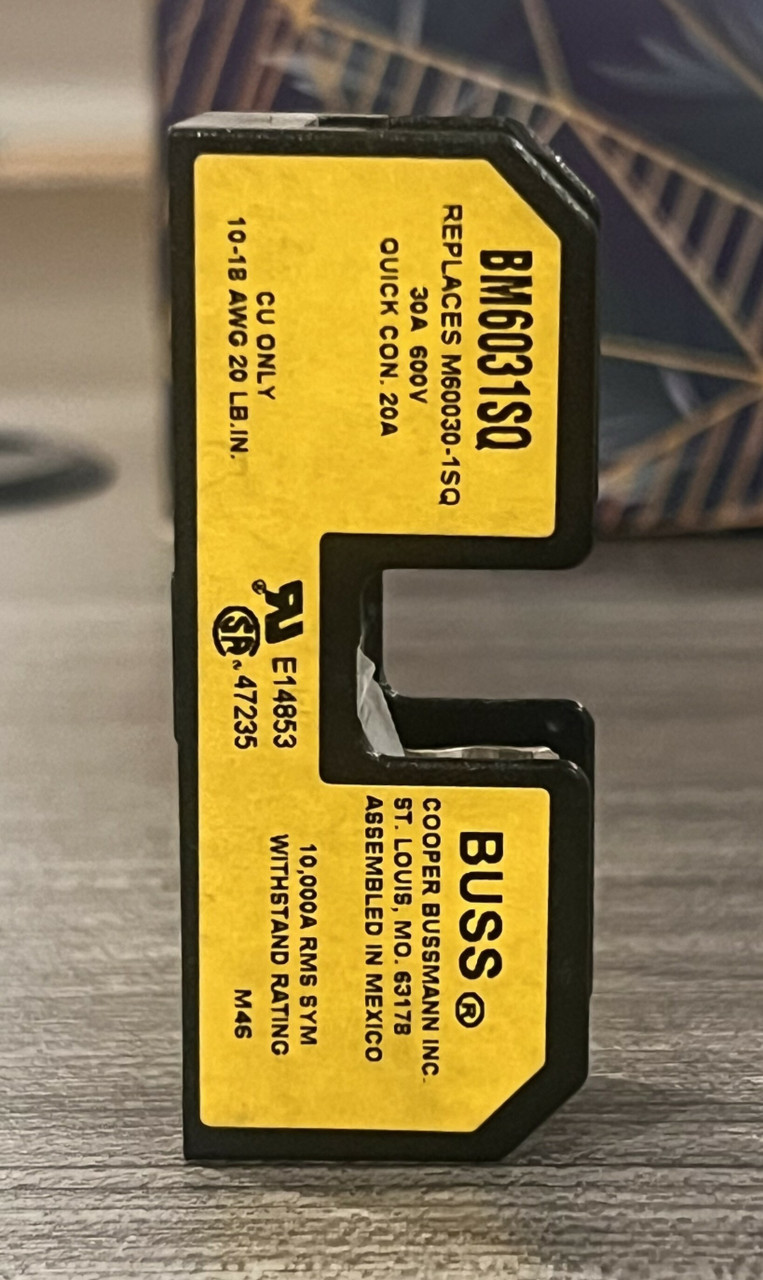 Eaton BM6031SQ Quick Connect Fuse Holder 30A 600V 1P Bussmann Series: