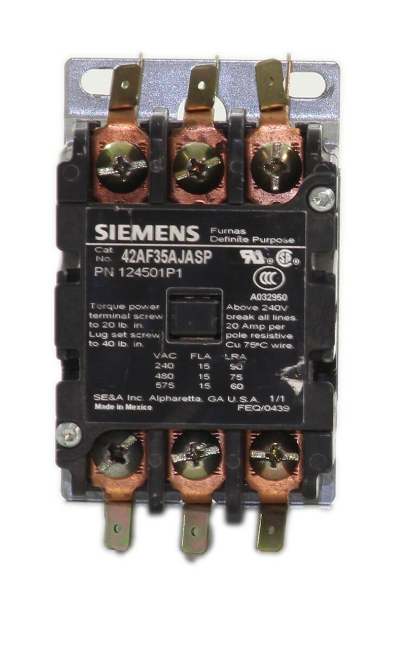 Siemens 42AF35AJASP Definite Purpose Contactor 20A 240V Coil 24V 50/60Hz 75D70641J