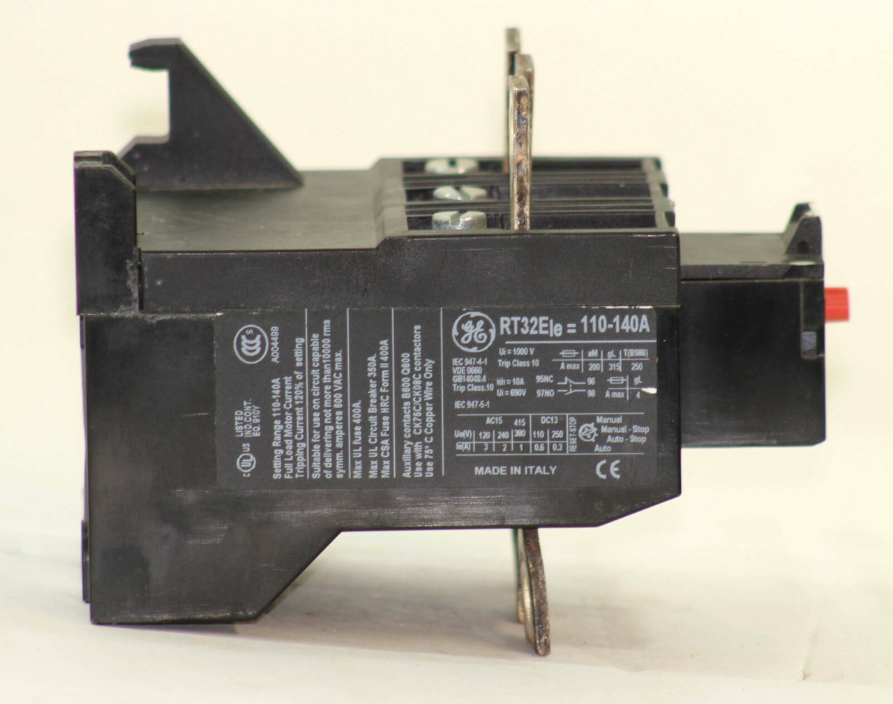 General Electric RT32E Thermal Overload Relay 110-140A 3P Trip Class 10, For Use w/CK75, CK08, RT Series