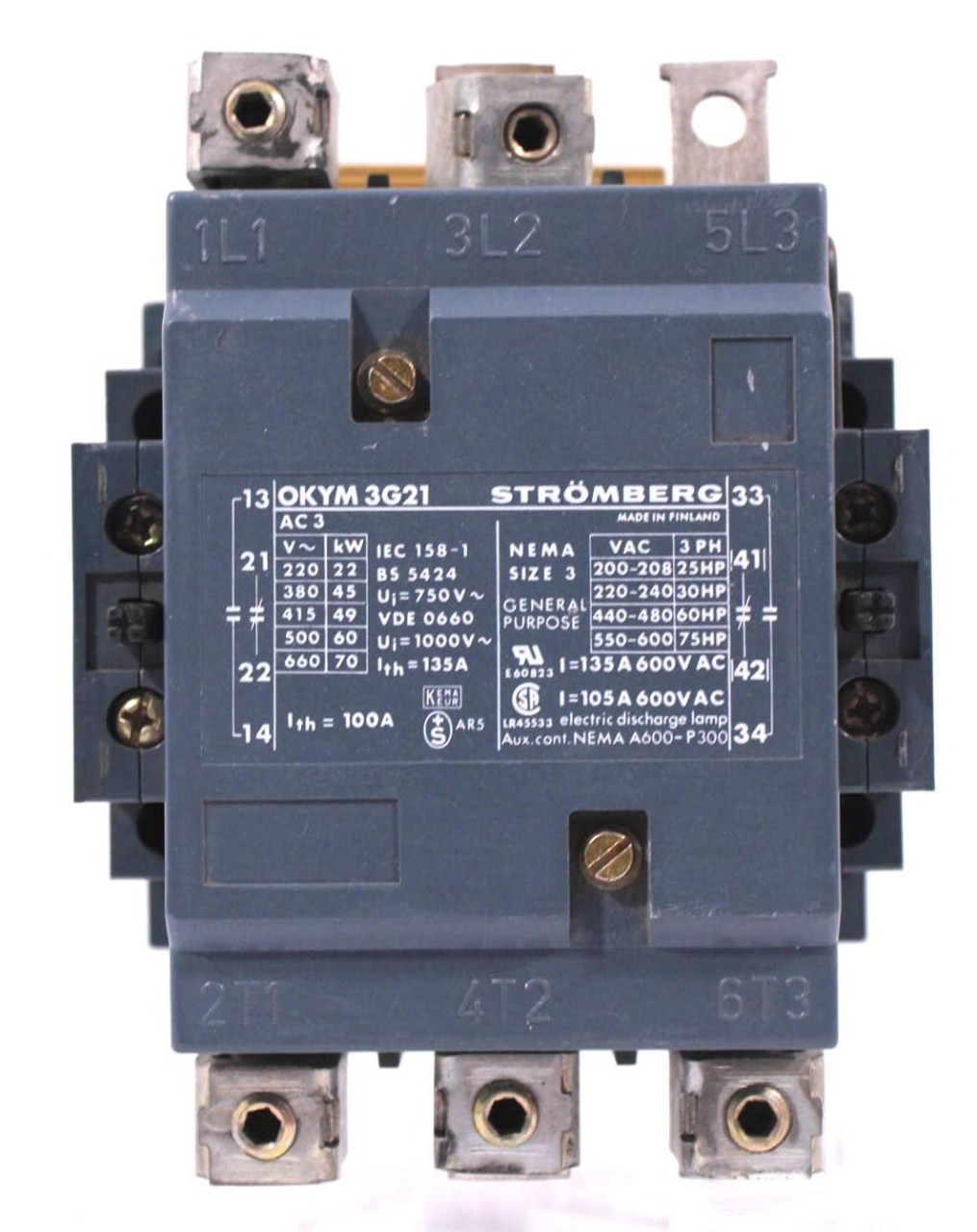 Stromberg OKYM 3G21 Contactor 135A 600V NEMA Size 3 125V Coil