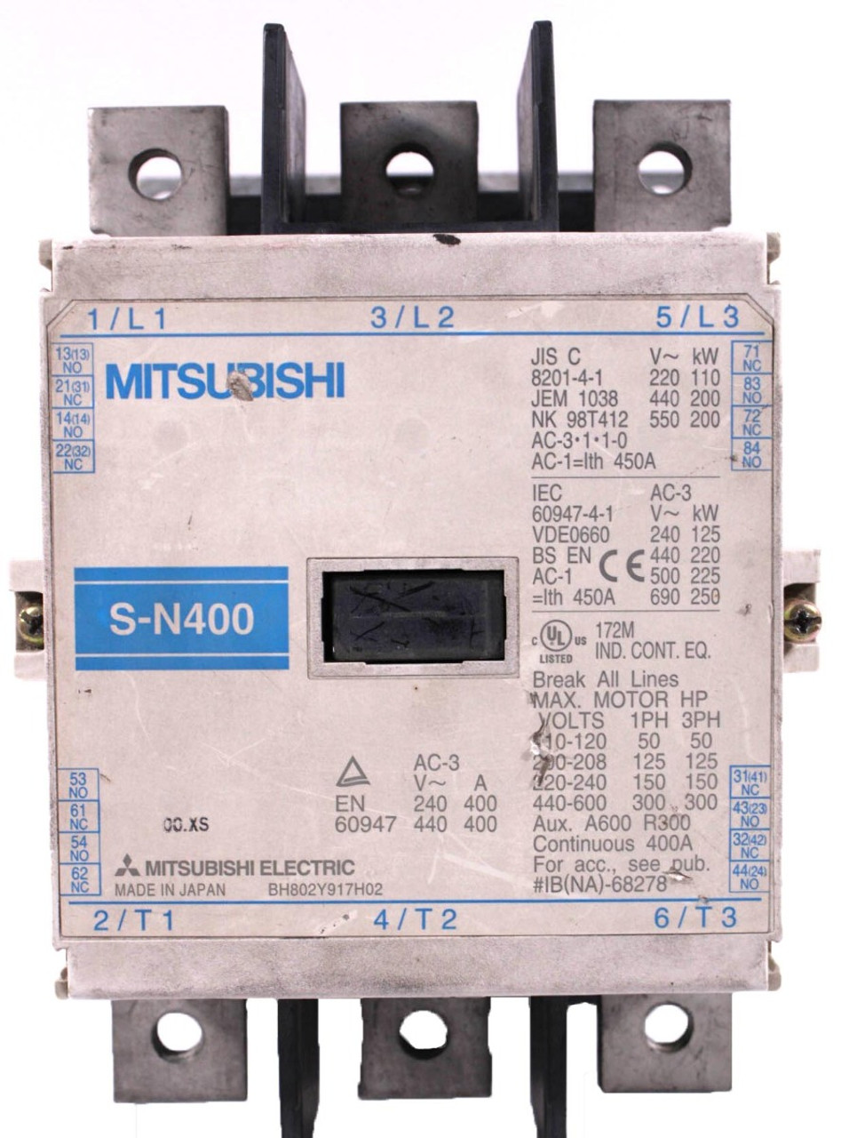 Mitsubishi BH802Y917H02 Contactor S-N400 400A 3P 260-350V 50/60Hz Coil