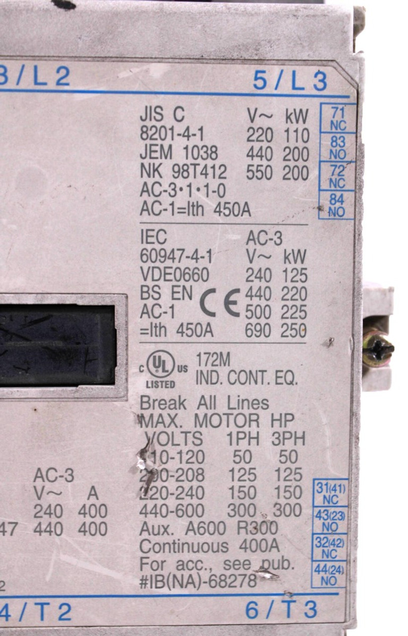 Mitsubishi BH802Y917H02 Contactor S-N400 400A 3P 260-350V 50/60Hz Coil