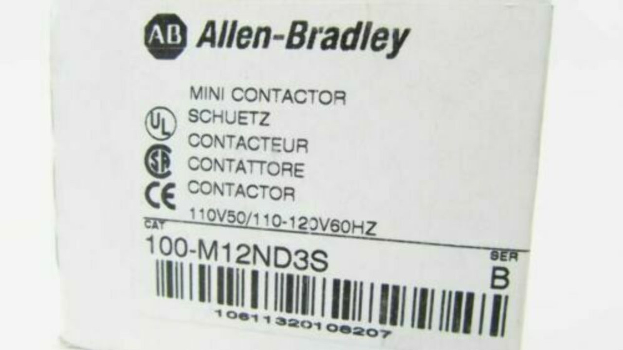 Allen-Bradley 100-M12ND3S Mini Contactor 3P 1NO Aux. Coil 110/120V 60Hz Ser B