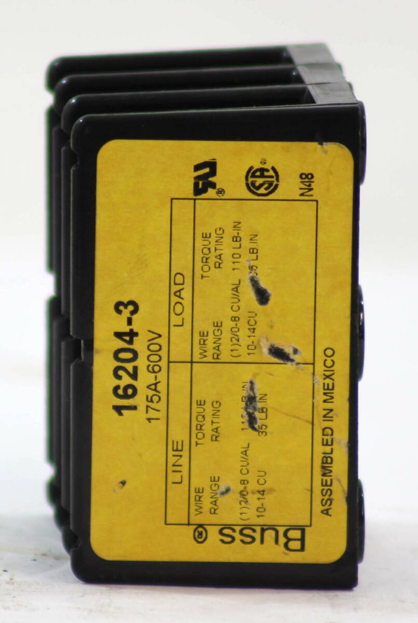 Eaton 16204-3 Power Splicer Block 175A 600V 3P 200kA Tin-Plated AL Connector