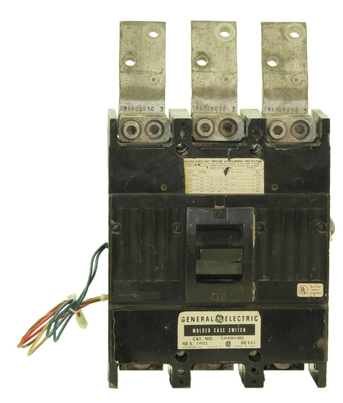 General Electric TJK436Y400 Switch 400A 600V 3 Pole, with Auxiliary Switch, and Undervoltage Release