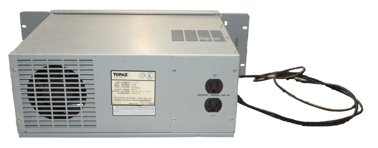 Topaz 6114-02 Inverter Input Current: 25ADC, Input Voltage: -48VDC, Output Power 1000VA, Output Voltage: 120, 220, 230, or 240, 50/60Hz