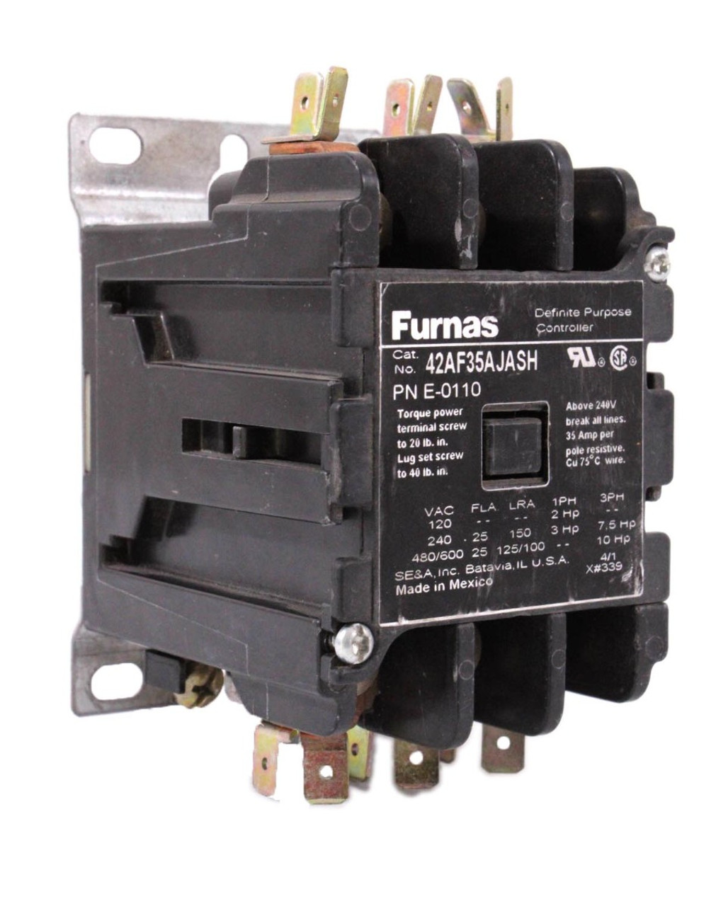 Furnas 42AF35AJASH Definite Purpose Controller Contactor 35A 3P Coil 24V E-0110