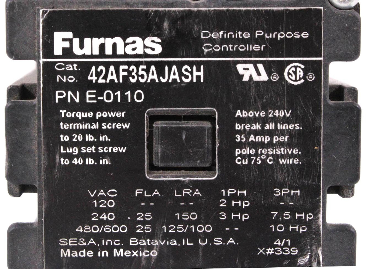 Furnas 42AF35AJASH Definite Purpose Controller Contactor 35A 3P Coil 24V E-0110