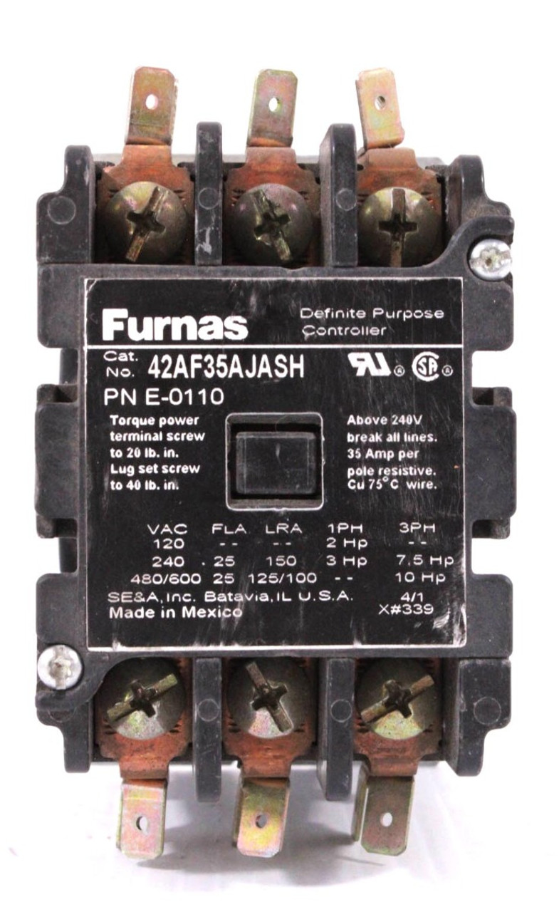 Furnas 42AF35AJASH Definite Purpose Controller Contactor 35A 3P Coil 24V E-0110