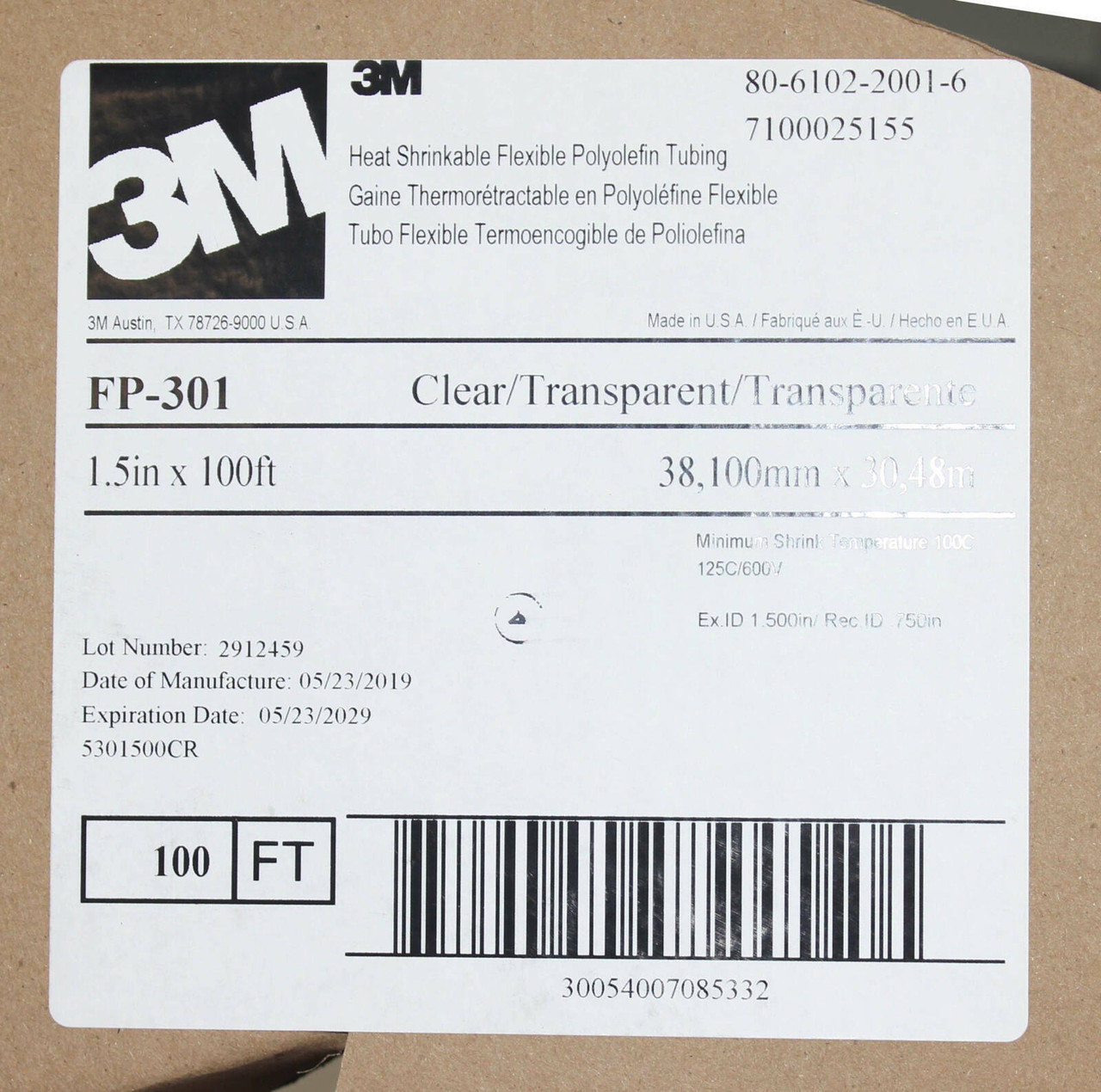 3M FP-301 Heat Shrink Flexible Tubing 100 Ft, Clear/Transparent, Polyolefin