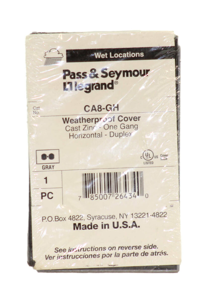 Pass and Seymour CA8-GH Weatherproof Cover 1 Gang Horizontal Duplex, Cast Zinc