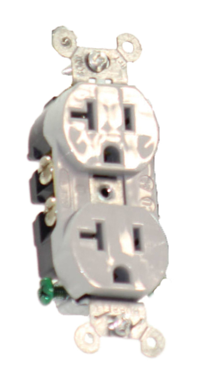 Hubbell 5352AG Receptacle Duplex, Gray, 20A, 125V, NEMA 5-20R, 2 Pole, 3 Wire Grounding