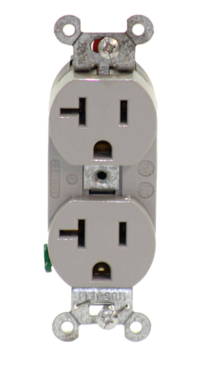 Hubbell 5352AG Receptacle Duplex, Gray, 20A, 125V, NEMA 5-20R, 2 Pole, 3 Wire Grounding