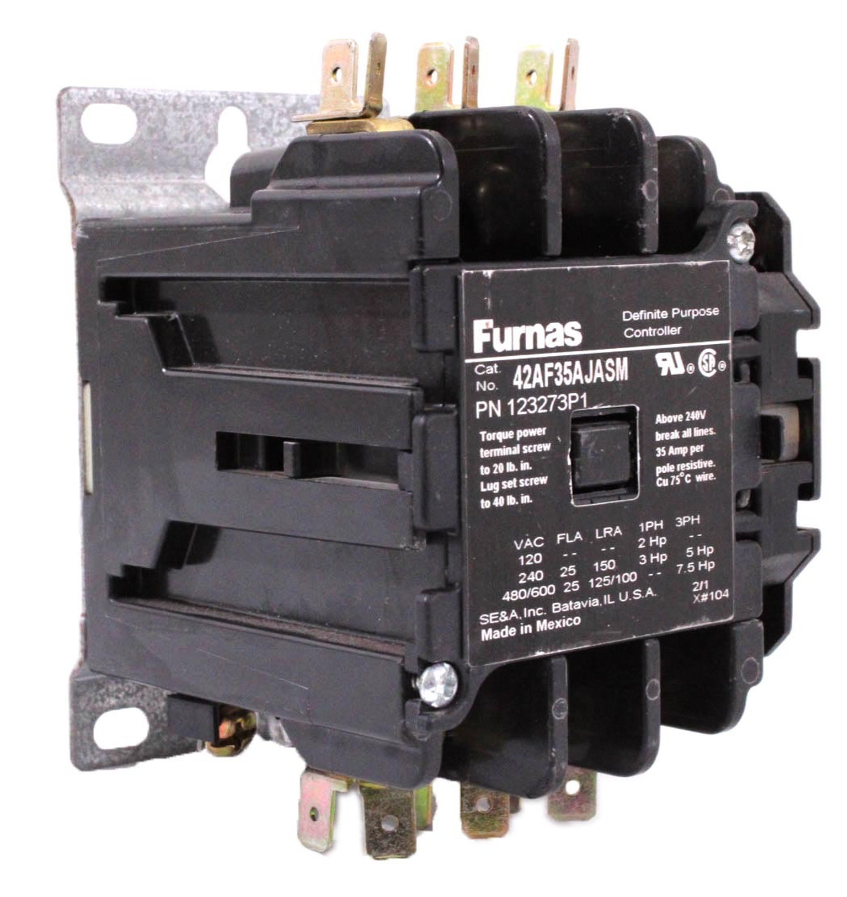 Furnas 42AF35AJASM Contactor 25FLA 3P 240V 24V Coil W/Auxiliary Contact 49ACR6