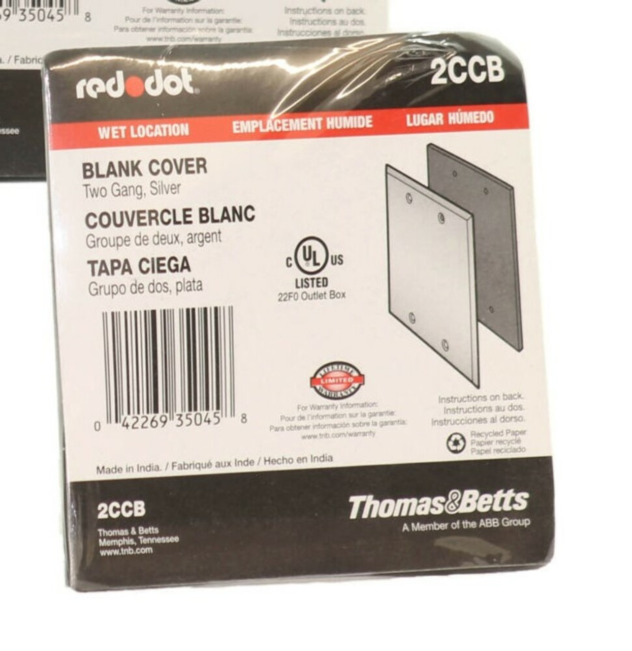 Thomas and Betts 2CCB Blank Cover Wet Location, Two Gang, Silver