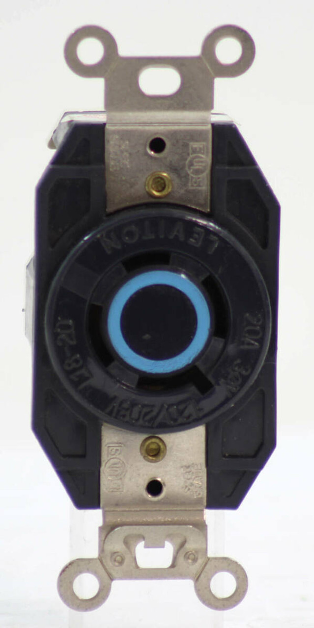 Leviton 2440 Locking Single Receptacle 20 Amp, 120/208 Volt 3-Phase Y, NEMA L18-20R, 4P, 4W, Flush Mtg, Industrial Grade, Non-Grounding, V-0-MAX - BLACK