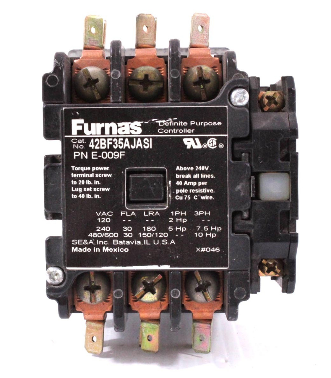 Furnas 42BF35AJASI Definite Purpose Controller 30A 240V 3P 24V Coil w/Aux 49ACR6