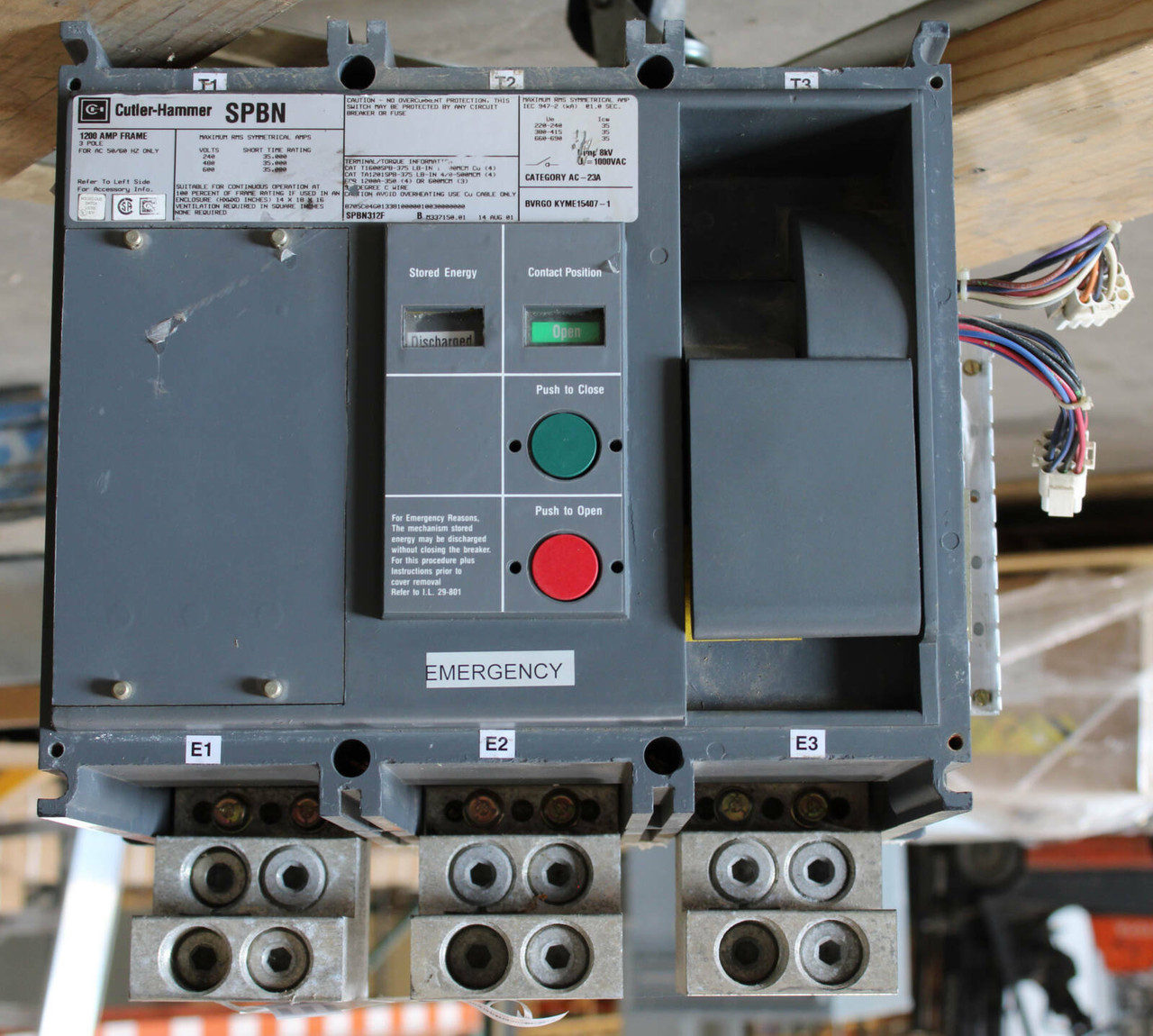Cutler-Hammer SPBN Electrically Operated Manual Transfer Switch | 1200A | 3-Pole | 3-Phase | 4-Wire | 35kVA | 120V Shunt Trip & SPBAUX164 Auxiliary