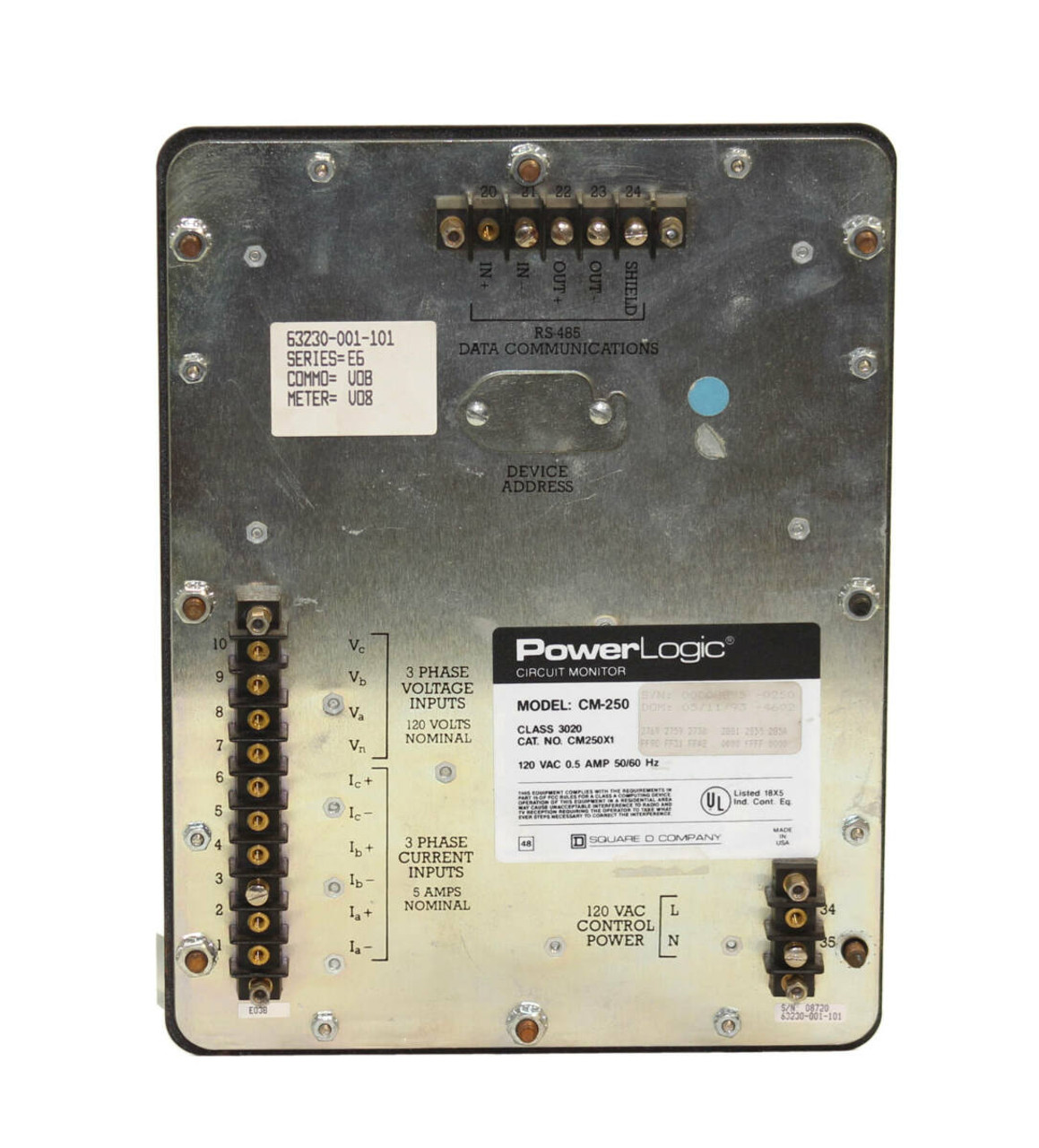 Square D CM250X1 Powerlogic Circuit Monitor 3020 CM250X1 120VAC 0.5A 50/60HZ