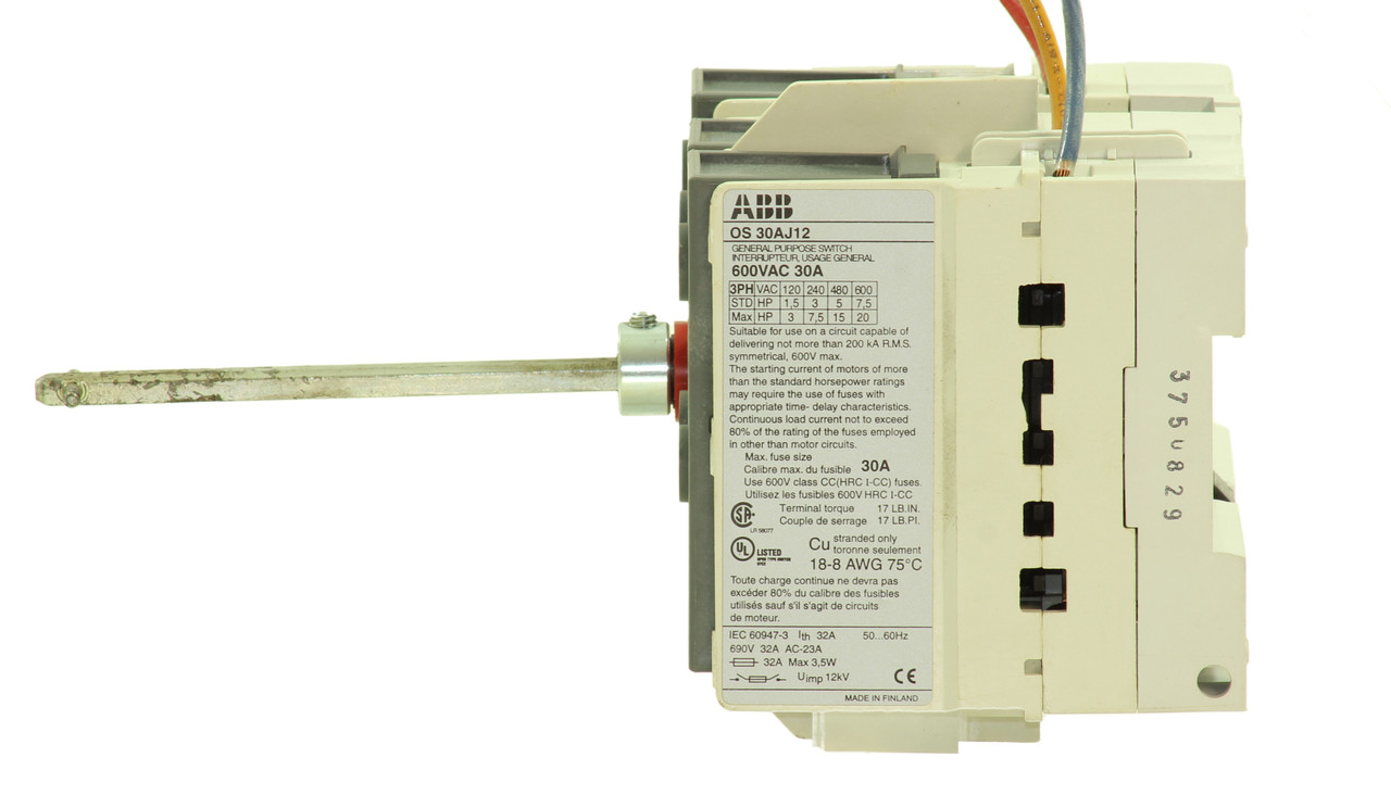 ABB OS 30AJ12 Fusible Disconnect 30A 600V 3P NEMA: 1 Fusible: Yes Use 600V Class CC (HRC-ICC) Fuses