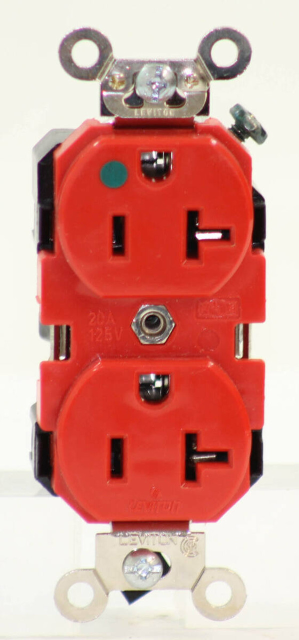Leviton 8300-R Duplex Receptacle 20A 125V 2 Pole 3 Wire Self Grounding Hospital Grade Red
