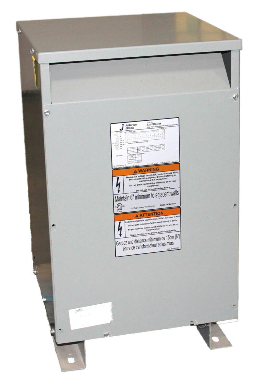 Jefferson Electric 421-7186-304 Transformer 25.0KVA Primary: 480 Secondary: 277 1Phase 60Hz Outdoot Type3R Dry Type Energy Efficient