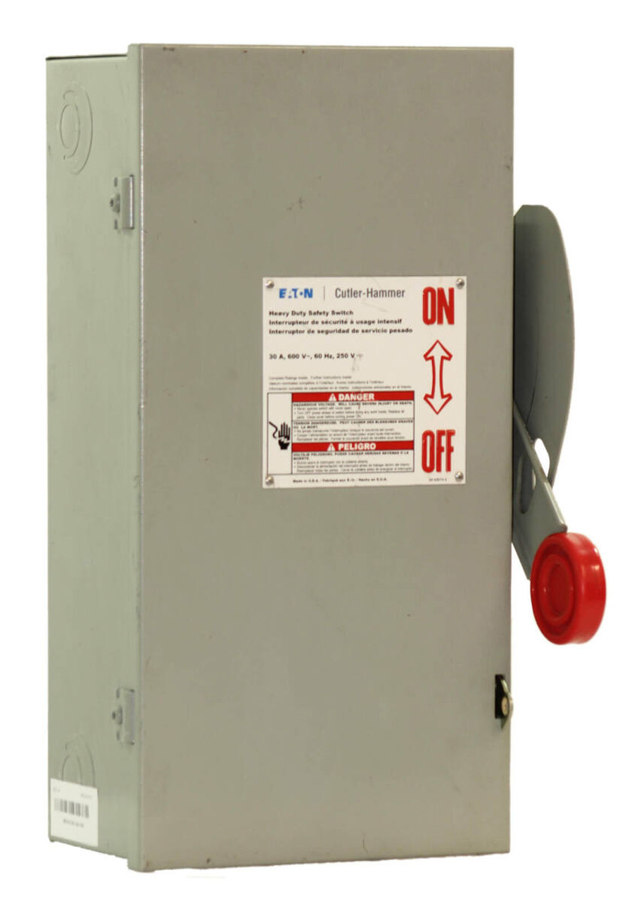 Eaton DH361UGK Non-Fusible Disconnect 30A 600V 3P NEMA: 1 Non-Fusible: Yes Heavy Duty Safety Switch