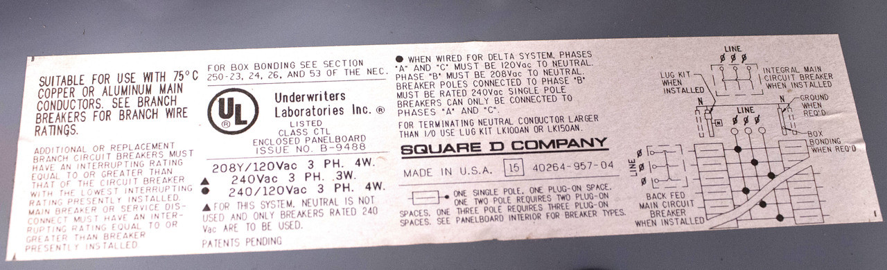 Square D QO112M100PRB QO Load Center NEMA: 3R 4-1/2 In L 22 In H 14-3/4 In W Main Breaker, 12 Spaces