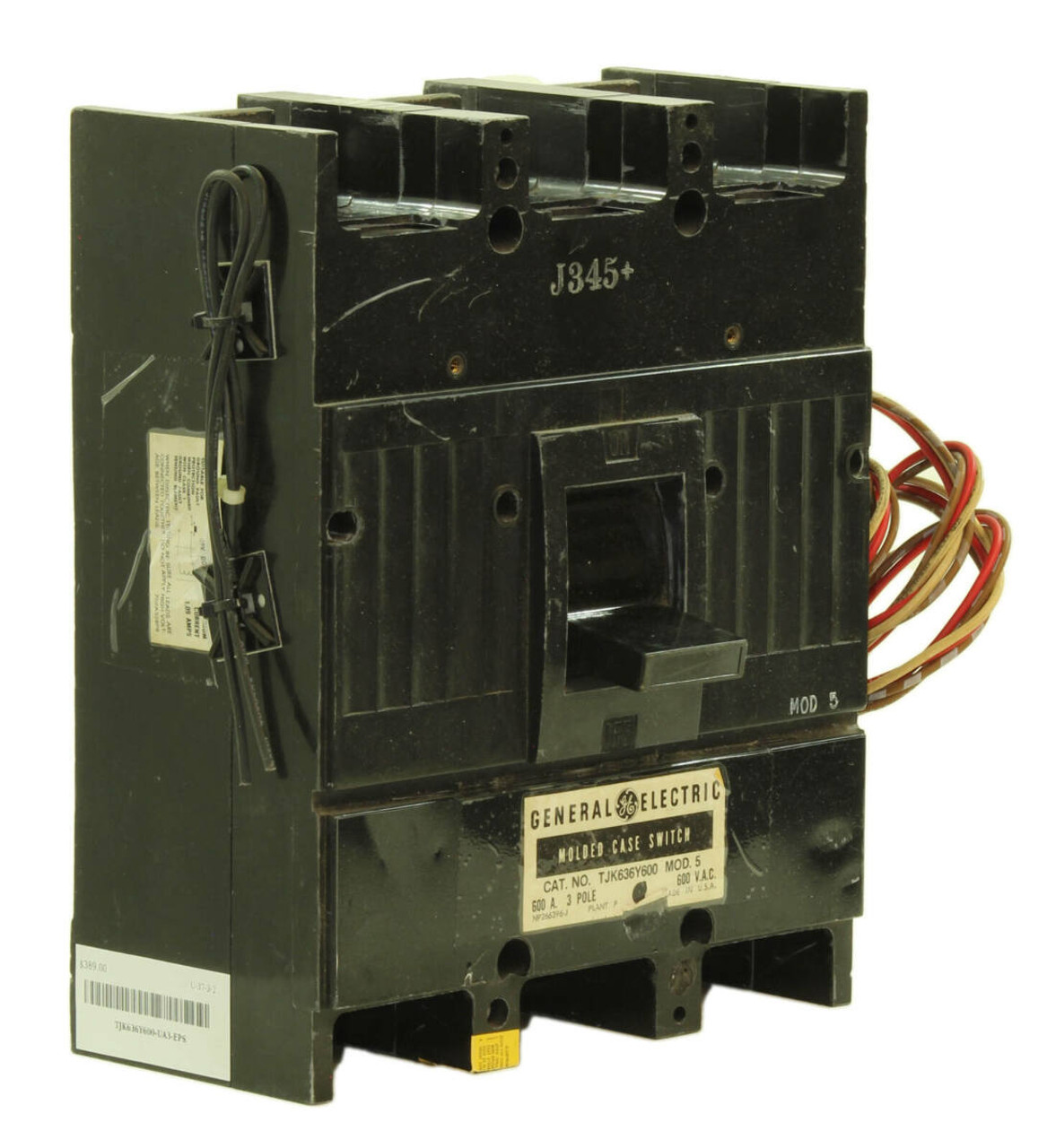 General Electric TJK636Y600 Switch 600A 600V 3P 22KA with 3 Auxiliary Switches Shunt Trip, NO Lugs