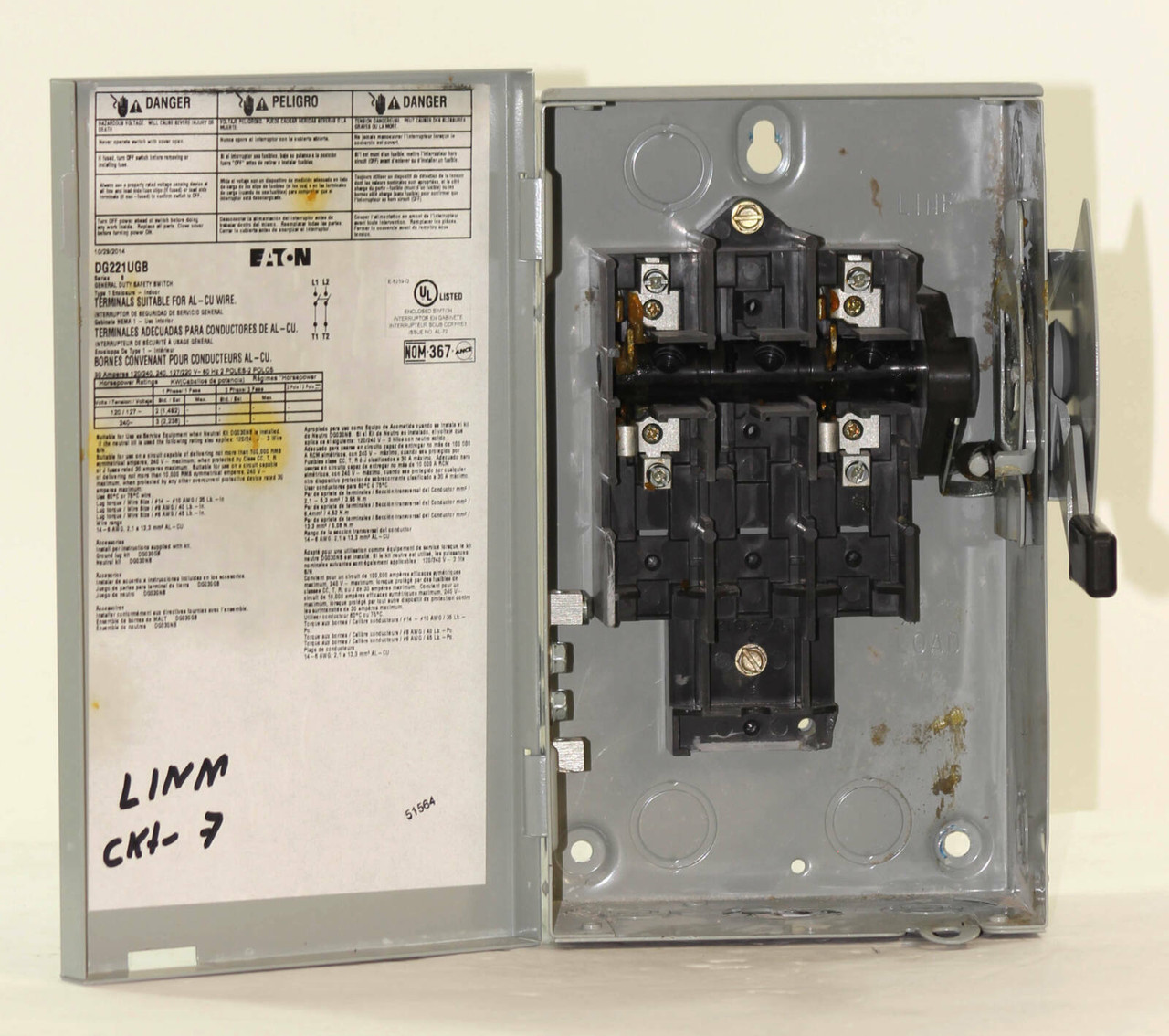 Eaton DG221UGB Non-Fusible Disconnect 30A 240V 2P NEMA 1 Safety Switch