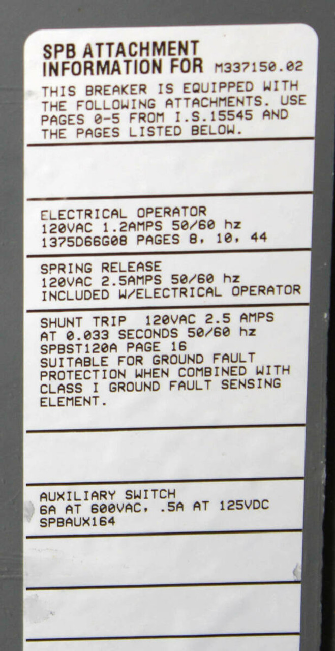 Cutler-Hammer SPBN 1200A Manual Transfer Switch | 3-Pole | 3-Phase | 35kVA | Electric Operation