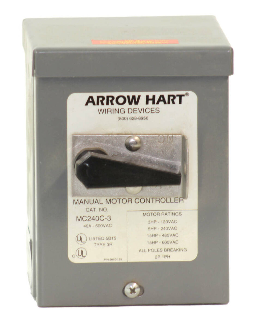 Arrow Hart MC240C-3 Manual Motor Controller 40A 600V 1P NEMA: 3R